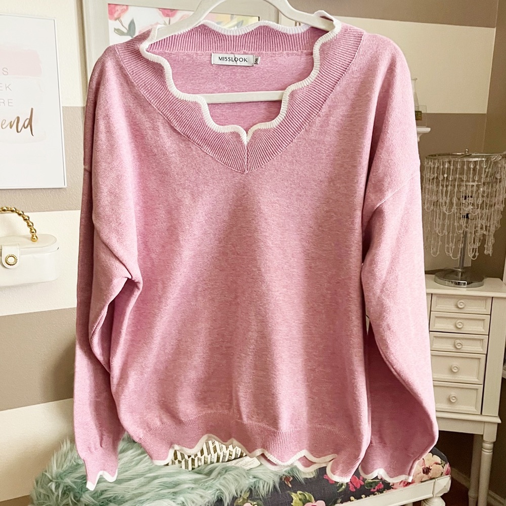 Misslook pink scallop edge sweater top size 2XL